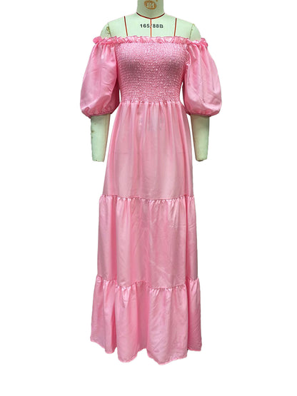 2025 Cross-Border New Spring and Summer European and American Clothing Dress One-Shoulder Floral Off-Shoulder Long Color Fairy Skirt