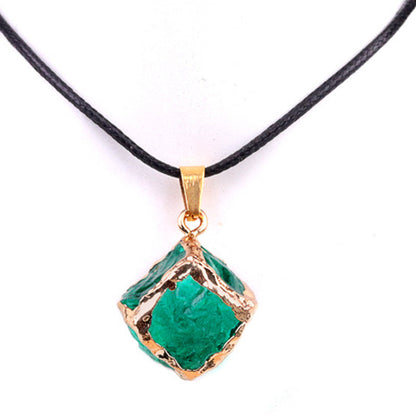 Imitation Crystal Rough Stone Square Electroplated Colorful Pendant Artificial Crystal Sugar Cube Necklace DIY Jewelry Pendant