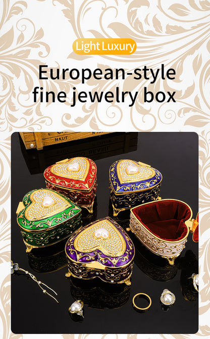 Cross-border E-commerce European-style Retro Metal Jewelry Box Exquisite Enamel Color Necklace Jewelry Storage Box Princess Jewelry Box