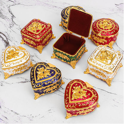 Cross-border E-commerce European-style Retro Metal Jewelry Box Exquisite Enamel Color Necklace Jewelry Storage Box Princess Jewelry Box