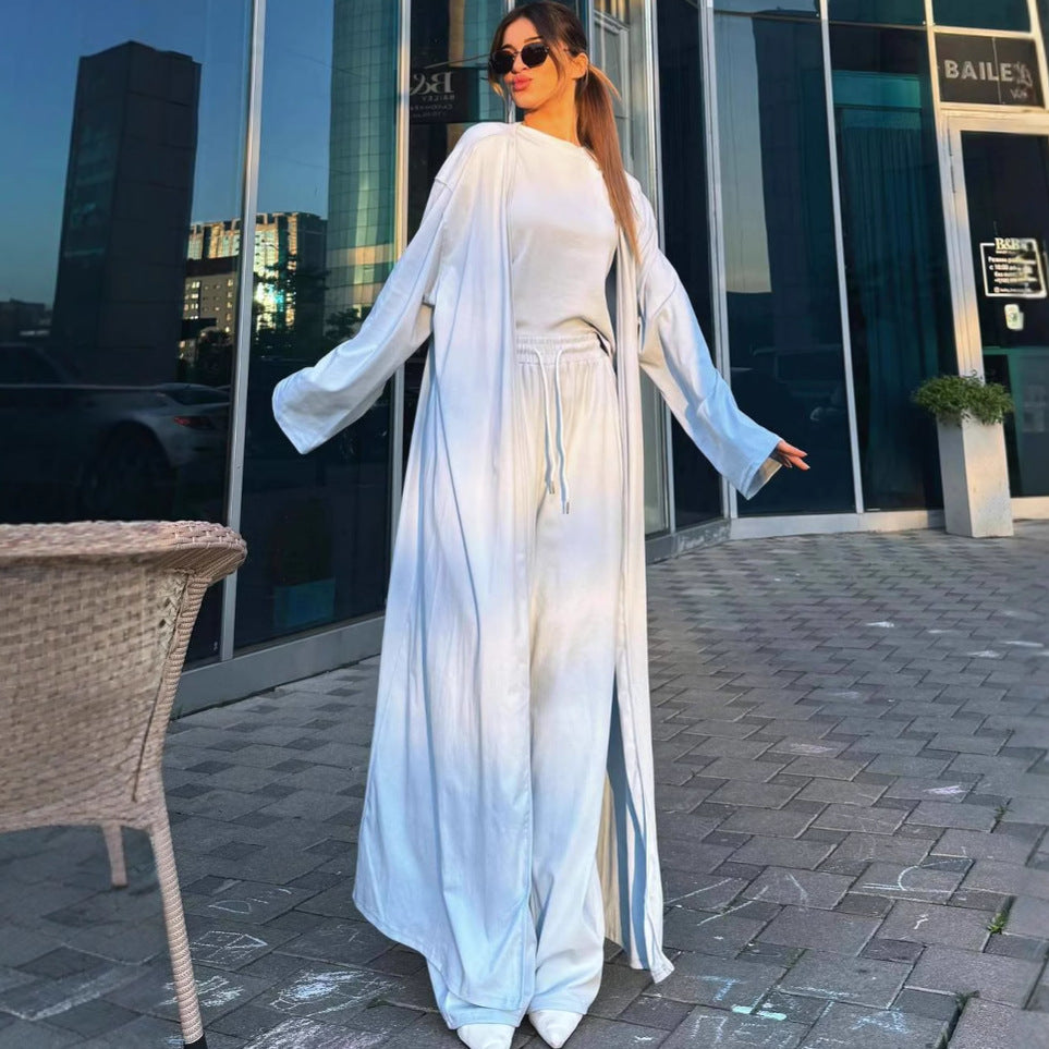 Women Cardigan Vest Wide Leg Pants 3 Piece Sets Top Long Coat Trousers Suit Office Lady Ensemble Spring Summer 2026 Outfits