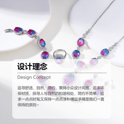 European and American fashion four-piece jewelry caibao zircon necklace suit high temperament earrings jewelry suit multicolor