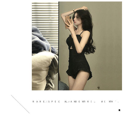 Swimsuit Women's One-Piece Sexy 2025 New Korean Ins Swimsuit Conservative Belly-Covering Slimming Look Small Breasts Fairy Gathered Summer