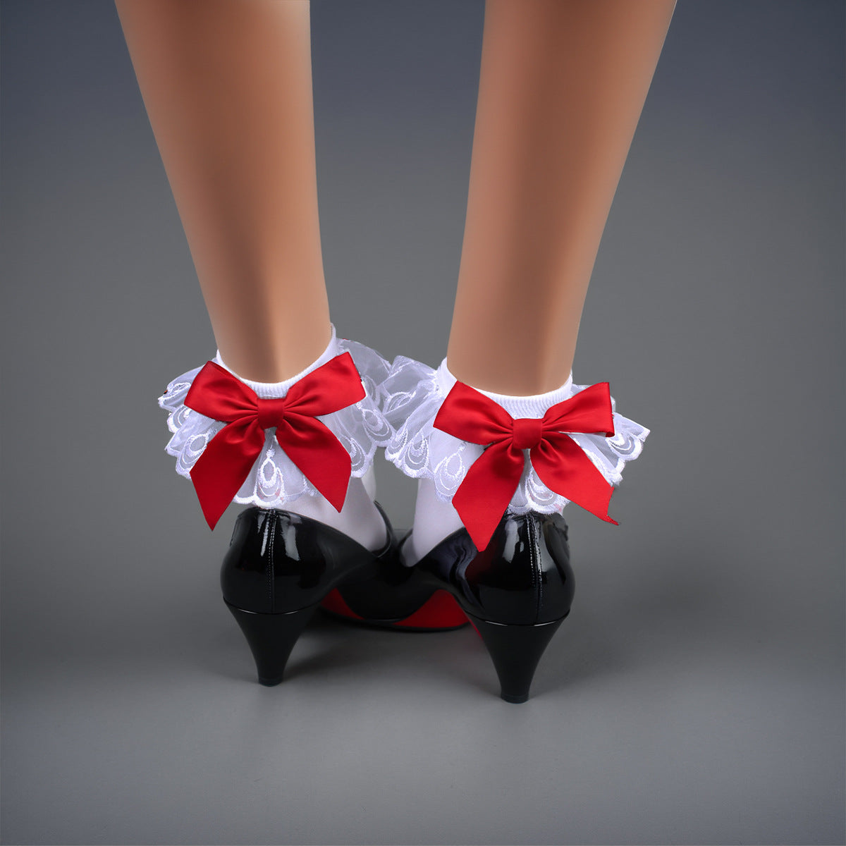 Summer Lace Bow Low-barred Silk Stockings Short Socks for Pretty Girls Student Socks Velvet Medium-thick Short-barred Socks for Women