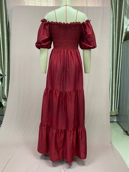 2025 Cross-Border New Spring and Summer European and American Clothing Dress One-Shoulder Floral Off-Shoulder Long Color Fairy Skirt