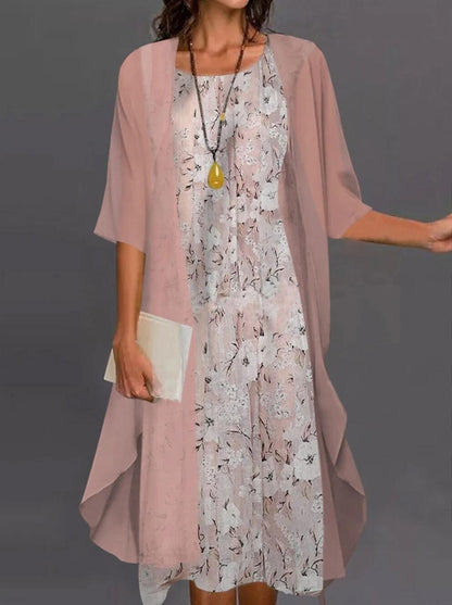 2023 European and American Hot Selling Independent Site Amazon Wish Spring & Fall Fashionable and Elegant Chiffon Dress Two-Piece Set