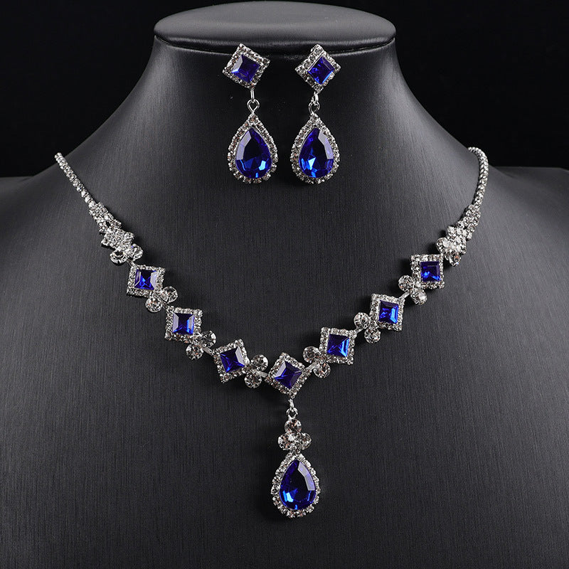 Cross-border New Square Simple Rhinestone Drop Jewelry suit Banquet Wedding Elegant Accessories Necklace