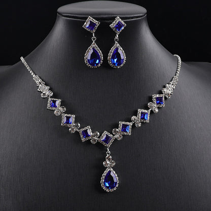 Cross-border New Square Simple Rhinestone Drop Jewelry suit Banquet Wedding Elegant Accessories Necklace