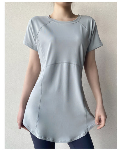 Yoga Clothing Short-sleeved Summer New Mid-length Hip Covering Slimming Quick-drying Top Breathable Fitness Sports T-shirt Women's Thin