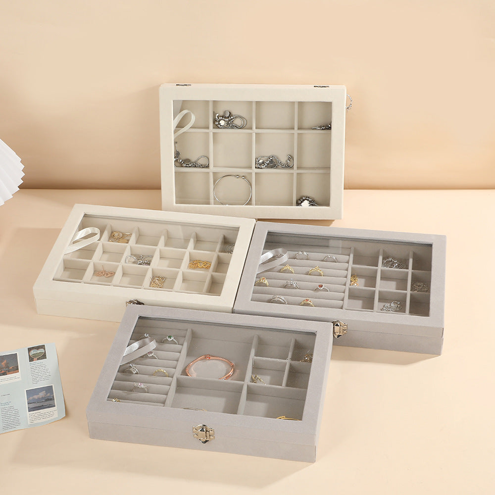 New Jewelry Box Large Capacity Flannel Jewelry Box Ring Necklace Earrings Storage Box Advanced Portable Dust-proof Box