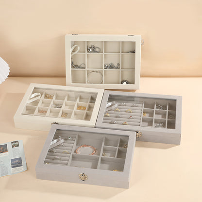 New Jewelry Box Large Capacity Flannel Jewelry Box Ring Necklace Earrings Storage Box Advanced Portable Dust-proof Box