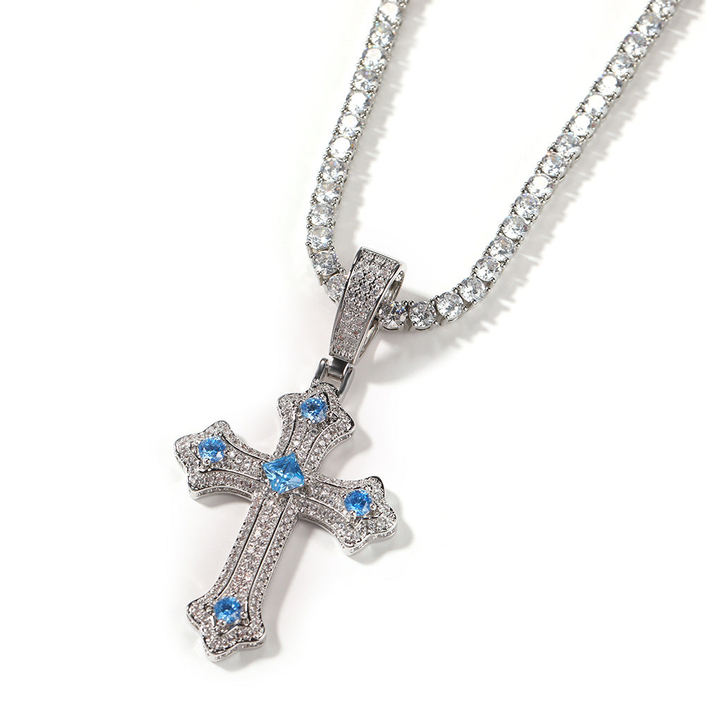 Europe and the United States cross-border jewelry hip-hop cross diamond pendant necklace retro niche Joker Net red necklace wholesale