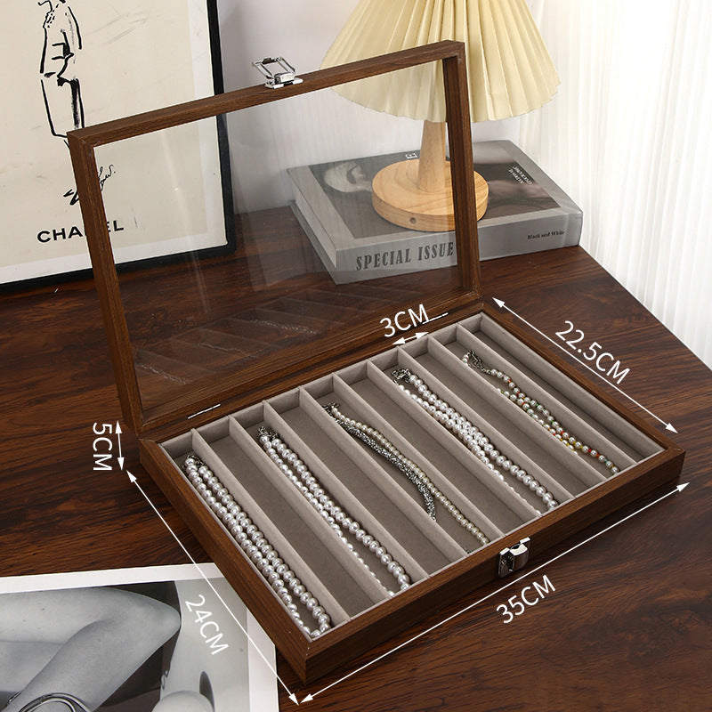 New Glacier Grey Pearl Necklace Storage Box with Lid Glass Dust-proof Long Bracelet Beads Thick Necklace Jewelry Box