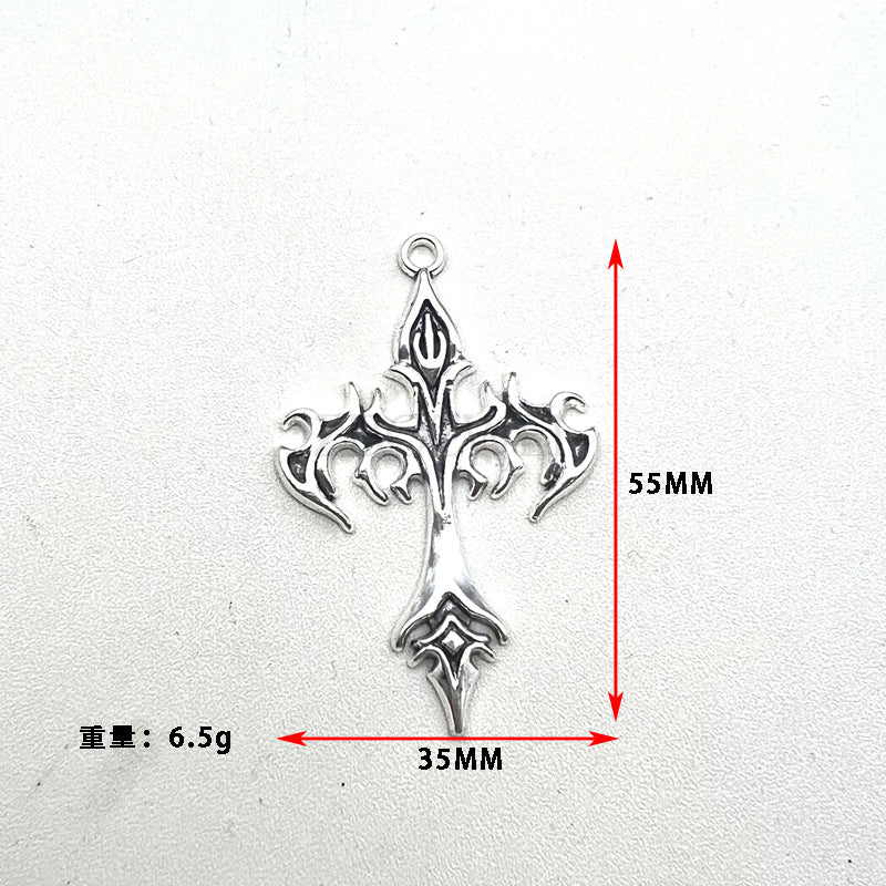 DIY Zinc Alloy Jewelry Accessories Flame Cross Pendant Stylish Punk Necklace Keychain Pendant
