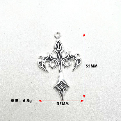 DIY Zinc Alloy Jewelry Accessories Flame Cross Pendant Stylish Punk Necklace Keychain Pendant