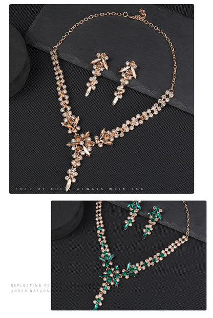 Europe and the United States Hot Jewelry Cross-border Supply Bridal Necklace suit Fashion High-end Crystal Wedding Dress Banquet Dress Jewelry