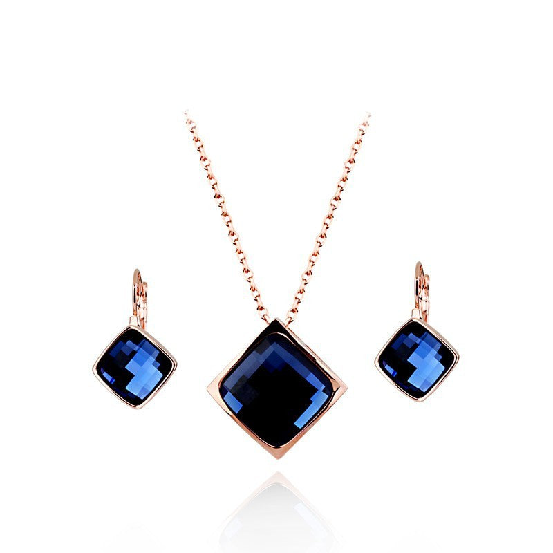 Classic Temperament Square Crystal Necklace Earrings suit European and American Retro Fashion Jewelry Cross-border E-commerce Supply