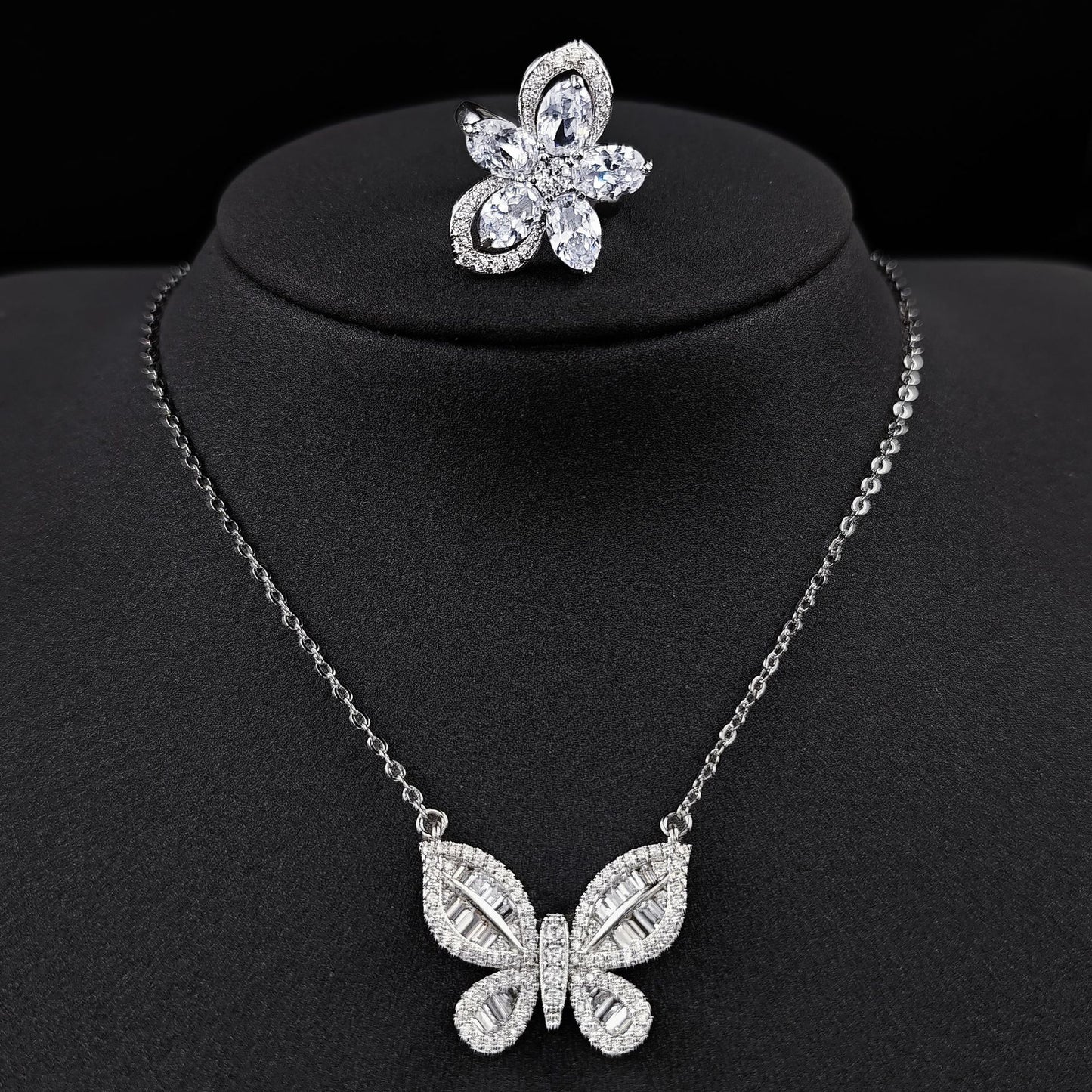 Chinese Valentine's Day Jewelry Set Two-Piece Set Female Butterfly Element Ring Necklace Niche R4204-X5659