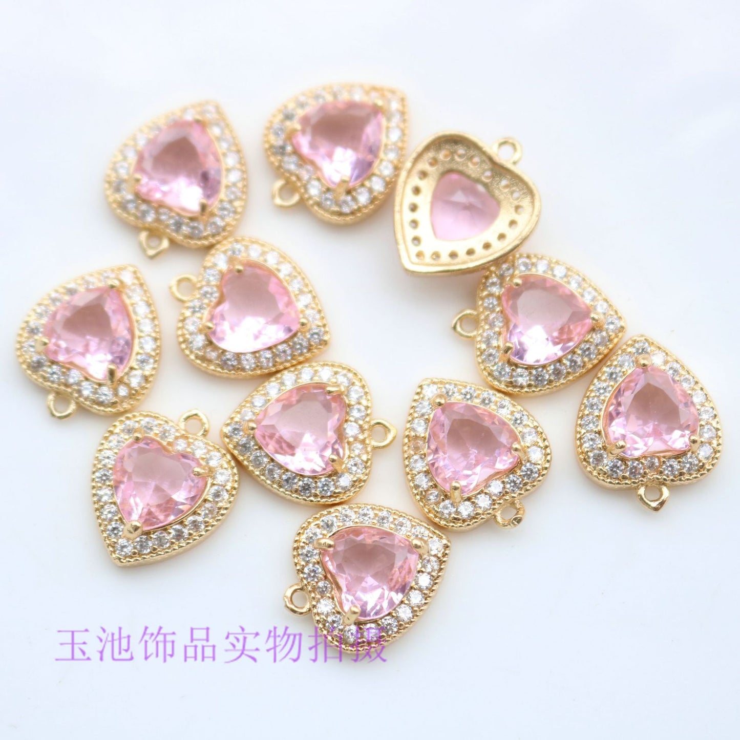 Copper Inlaid Zircon Claw Diamond Colorful Heart Pendant Pendant Necklace Bracelet Earrings DIY Handmade Jewelry Accessories