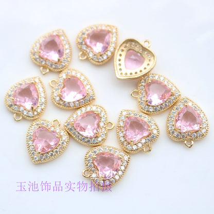 Copper Inlaid Zircon Claw Diamond Colorful Heart Pendant Pendant Necklace Bracelet Earrings DIY Handmade Jewelry Accessories