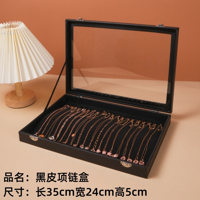 New Glacier Grey Pearl Necklace Storage Box with Lid Glass Dust-proof Long Bracelet Beads Thick Necklace Jewelry Box