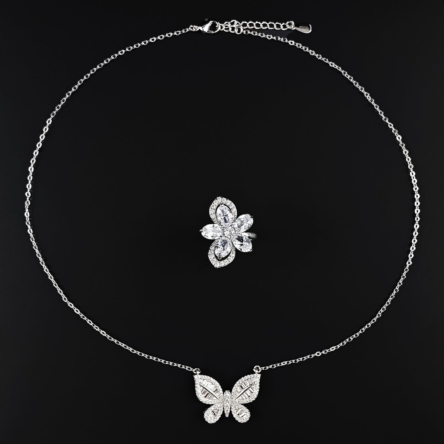 Chinese Valentine's Day Jewelry Set Two-Piece Set Female Butterfly Element Ring Necklace Niche R4204-X5659