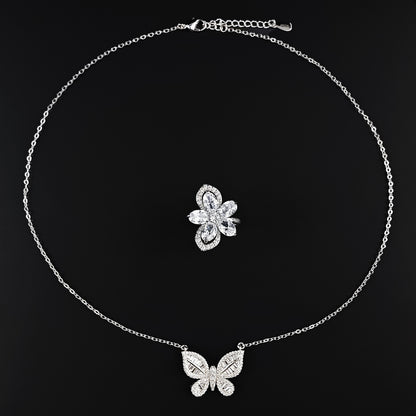 Chinese Valentine's Day Jewelry Set Two-Piece Set Female Butterfly Element Ring Necklace Niche R4204-X5659