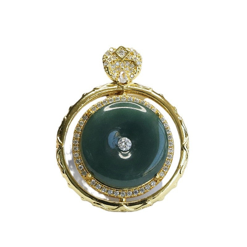 Guan Yu Natural Grade a Jadeite Blue Horizontal Safety Buckle Pendant Jade Necklace Ancient Style Jewelry Live Broadcast S4121904
