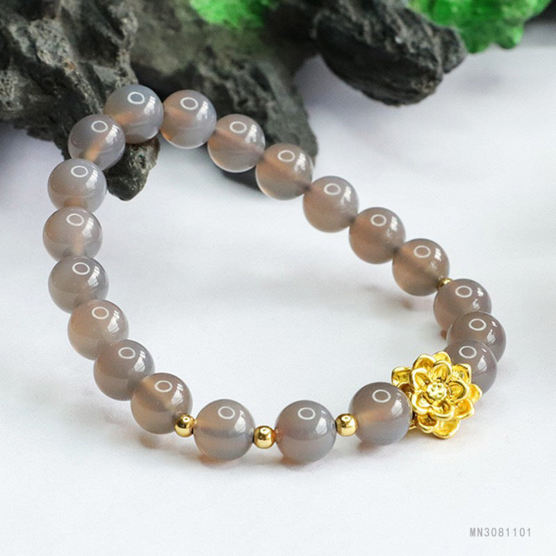 Guan Yu Natural Smoky Quartz Bracelet Lotus Purple Agate Bracelet Crystal Jewelry Factory Wholesale S3081101