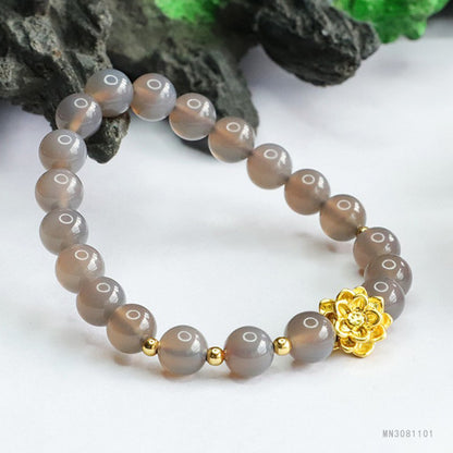 Guan Yu Natural Smoky Quartz Bracelet Lotus Purple Agate Bracelet Crystal Jewelry Factory Wholesale S3081101