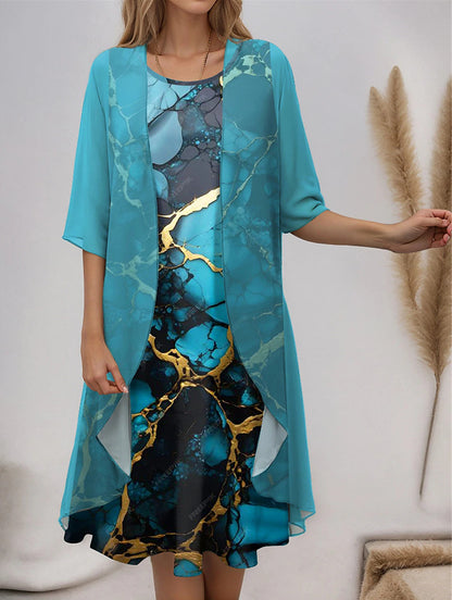 2023 European and American Hot Selling Independent Site Amazon Wish Spring & Fall Fashionable and Elegant Chiffon Dress Two-Piece Set