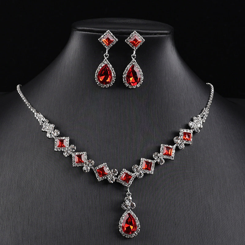 Cross-border New Square Simple Rhinestone Drop Jewelry suit Banquet Wedding Elegant Accessories Necklace
