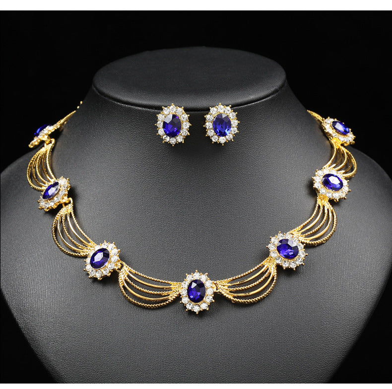 Jewelry Set, Gemstone Necklace, Literary Retro, Medieval Palace Fan-Shaped, Beautiful Popular Necklace, Earrings Set