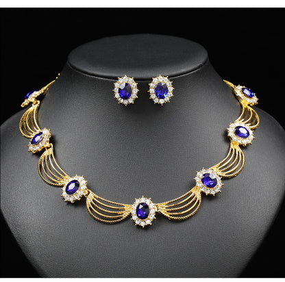 Jewelry Set, Gemstone Necklace, Literary Retro, Medieval Palace Fan-Shaped, Beautiful Popular Necklace, Earrings Set