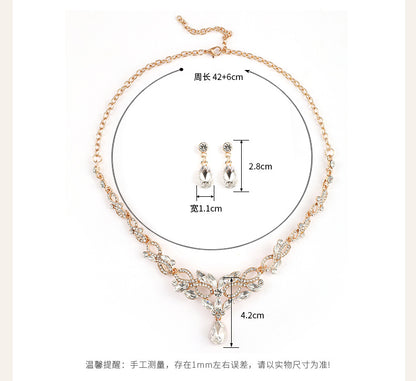 High-grade Crystal Diamond-encrusted Wedding Dress Banquet Dress Jewelry suit Matching European and American Hot-selling Cross-border Jewelry Bridal Necklace