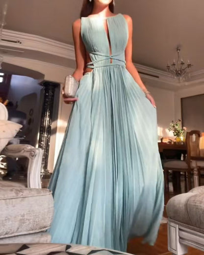 25 Summer New Amazon Cross-border Hot Sale Pleated Lace-up Sleeveless Backless Solid Color Slim-fit Large dress