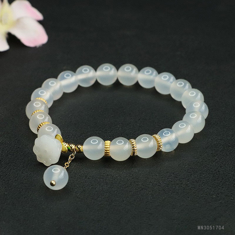 Guan Yu Natural White Chalcedony Bracelet Lotus Pod Agate Bracelet Jewelry Factory Wholesale Dropshipping S3051704