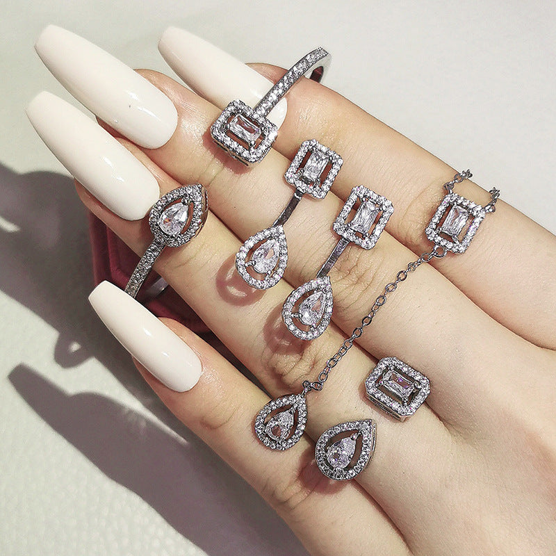 Cross Border jewelry Set Long Zircon Earrings Ring Necklace Jewelry Four Piece Set Hot Sale J6177