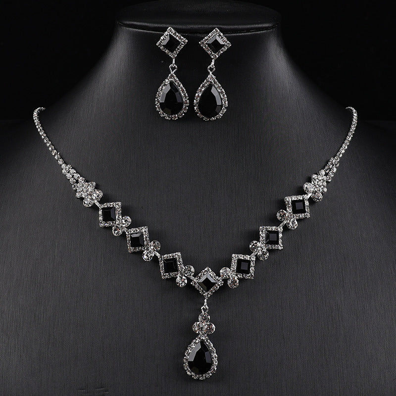 Cross-border New Square Simple Rhinestone Drop Jewelry suit Banquet Wedding Elegant Accessories Necklace