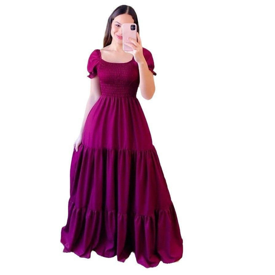 2025 Cross-Border New Spring and Summer European and American Clothing Dress One-Shoulder Floral Off-Shoulder Long Color Fairy Skirt