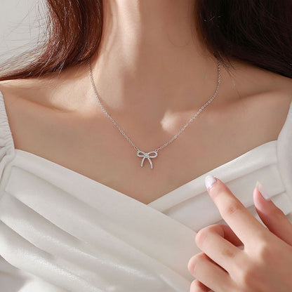 Korean Style Hollow Bow Pendant Clavicle Chain Simple Small Fresh Girl Necklace Fashion Jewelry Exquisite