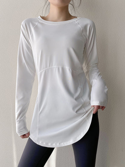 Spring and Summer Long Hip Covering Slimming Style Beautiful Back Breathable Yoga Suit Long Sleeve Running Fitness Sportswear T-shirt for Women