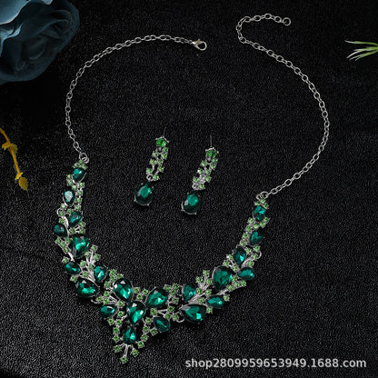 Cross-Border Amazon Jewelry Set Bridal Crystal Accessories Necklace Earrings Two-Piece Set Wedding Dress Women's