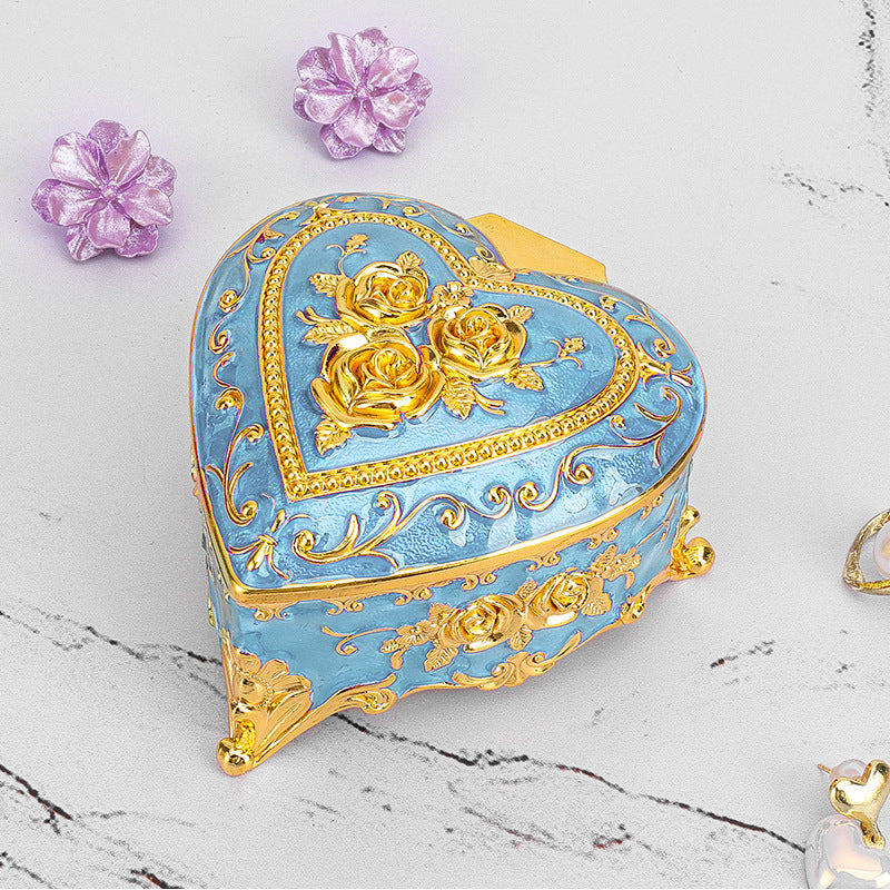 Cross-border E-commerce European-style Retro Metal Jewelry Box Exquisite Enamel Color Necklace Jewelry Storage Box Princess Jewelry Box