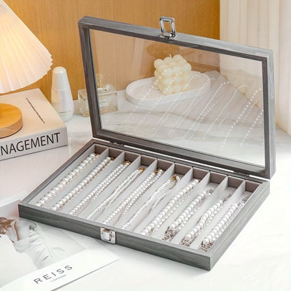 New Glacier Grey Pearl Necklace Storage Box with Lid Glass Dust-proof Long Bracelet Beads Thick Necklace Jewelry Box