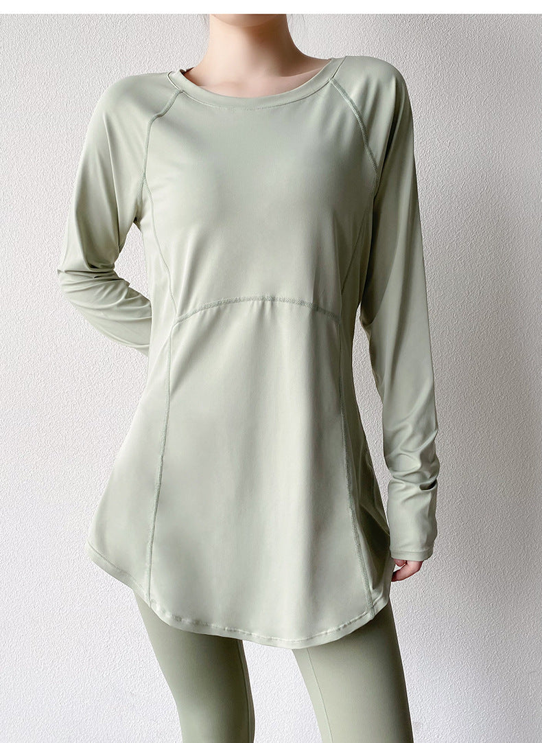 Spring and Summer Long Hip Covering Slimming Style Beautiful Back Breathable Yoga Suit Long Sleeve Running Fitness Sportswear T-shirt for Women