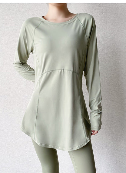 Spring and Summer Long Hip Covering Slimming Style Beautiful Back Breathable Yoga Suit Long Sleeve Running Fitness Sportswear T-shirt for Women