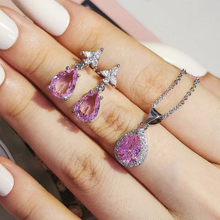 Foreign trade e-commerce Dubai jewelry water drop pear-shaped earrings necklace colorful zircon ear two-piece e5620 x711