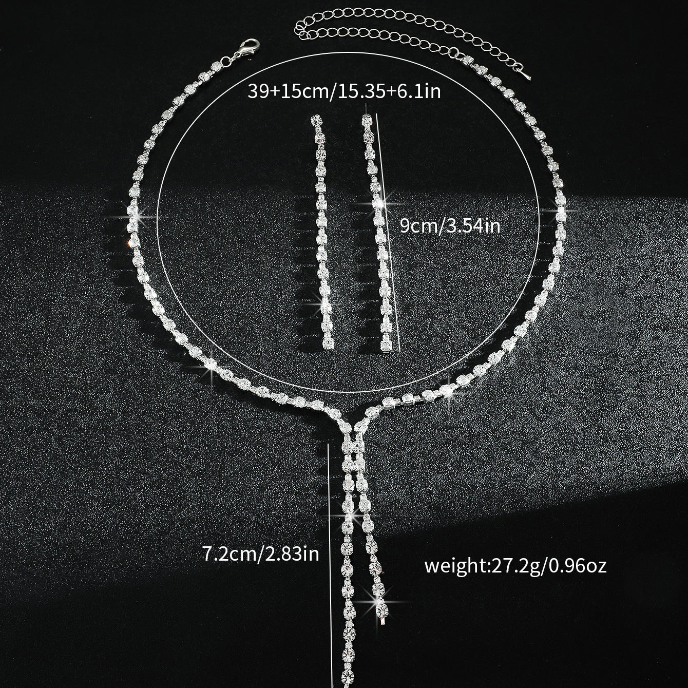 Fashion Popular Jewelry Exquisite Sparkling Rhinestone Tassel Long Necklace Earrings Set Bridal Party Jewelry