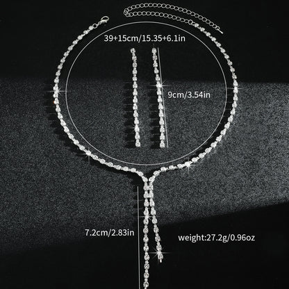 Fashion Popular Jewelry Exquisite Sparkling Rhinestone Tassel Long Necklace Earrings Set Bridal Party Jewelry